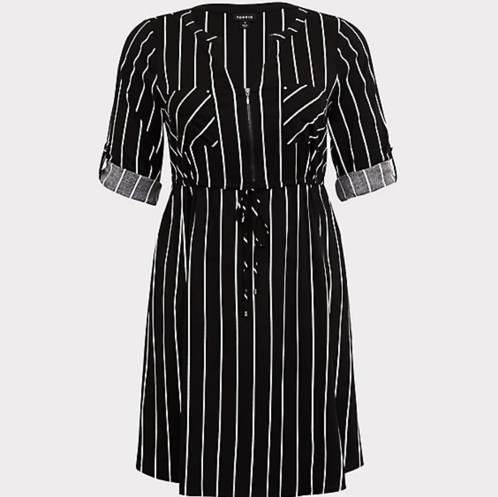 👗BLACK STRIPE CHALLIS SHIRT DRESS